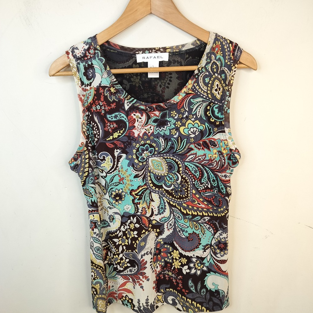 Rafael Floral Paisley Mesh Tank Top Womens Large Colorful Bold Maximalist Boho